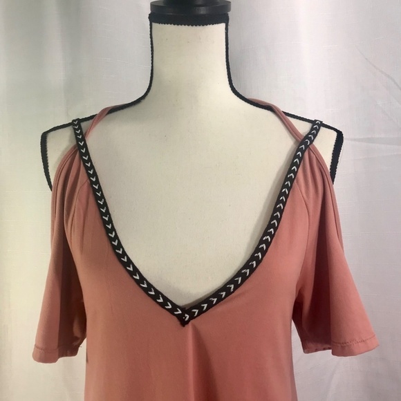 Poof Soft Dusty Pink Back Tie Short Sleeve Cover Up Midi Dress Size Small EUC - Picture 4 of 6